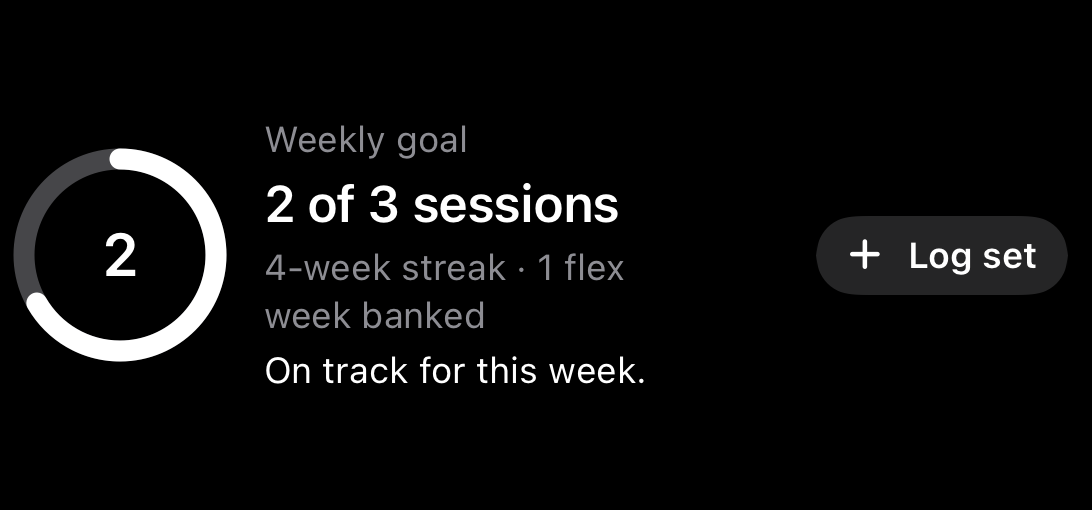 Marble weekly goal widget showing training progress and streak
