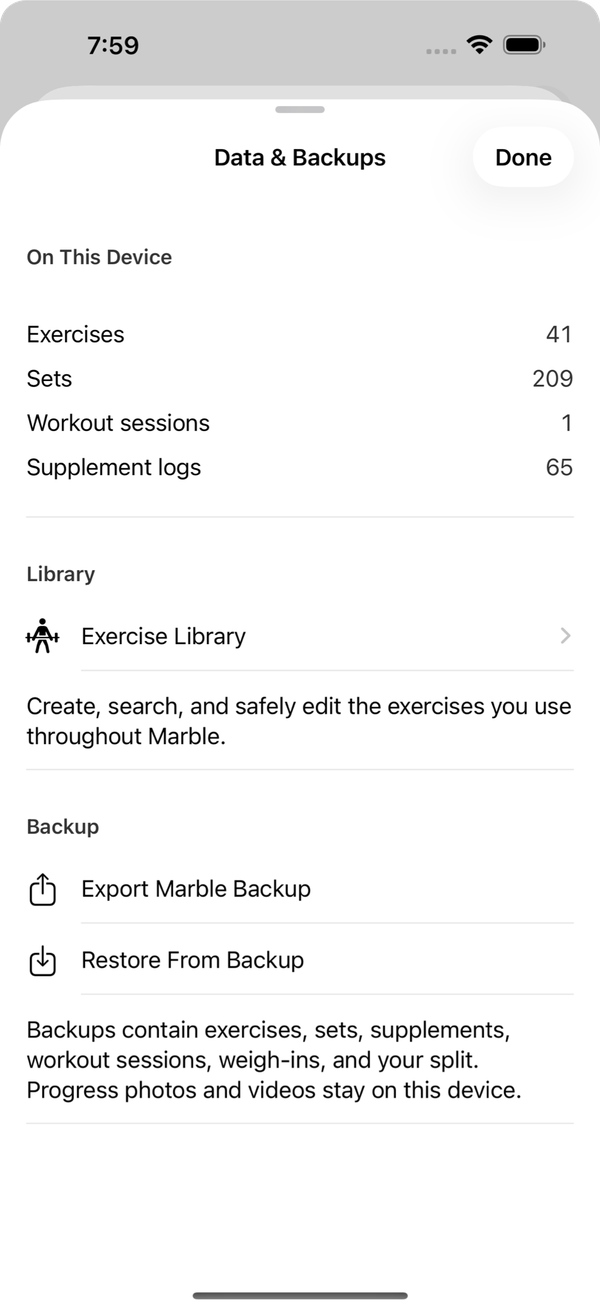 Data and Backups with portable export and restore.