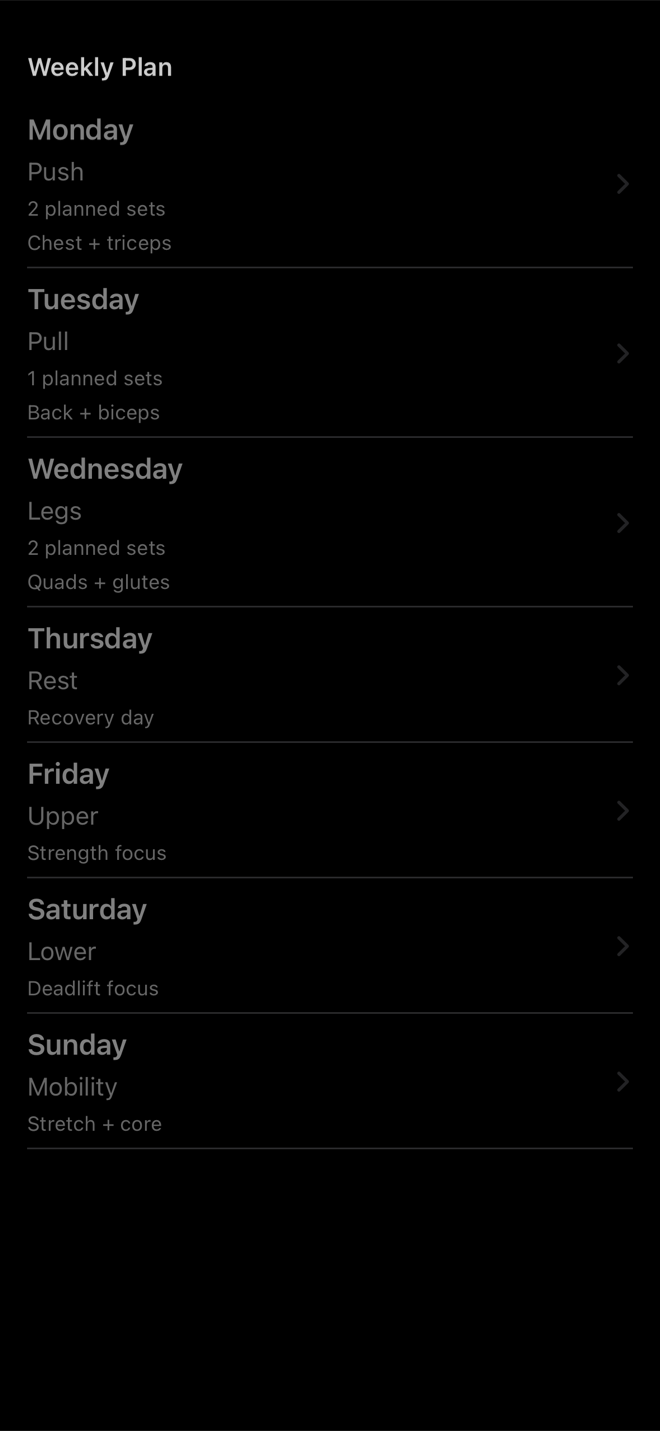 marble weekly split plan screenshot